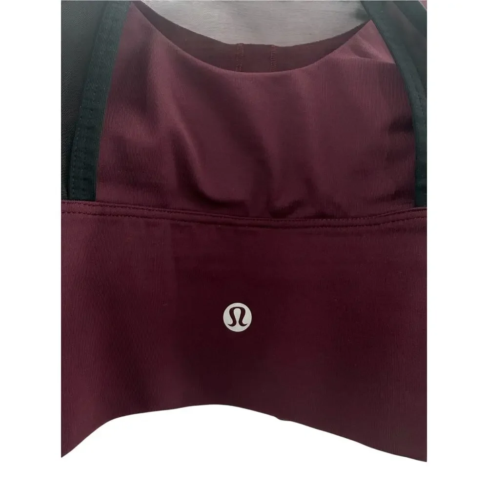 Lululemon Double Tap Sports Bra Mesh Strappy Wine Black Performance Wear Size 6